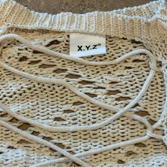 X.Y.Z Cream Lace Front Open Knit Cropped Sweater Festival Coachella- One Size - Picture 3 of 7